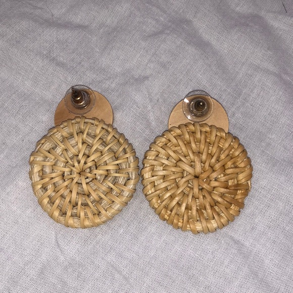 2 for $30 NWOT Circle Wooden Weave Earrings - Picture 2 of 2